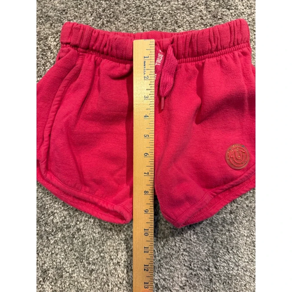 True Religion Shorts Girls L(6X) Pink Sweat Shorts Horseshoe Logo Dolphin Hem